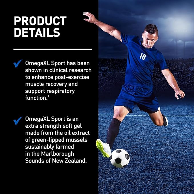 OmegaXL Sport Extra Strength Muscle Recovery Supplement and Respiratory Support Supplement - Improves DOMS and ROM Clinically Supported Green-Lipped Mussel Oil (60 Softgels)