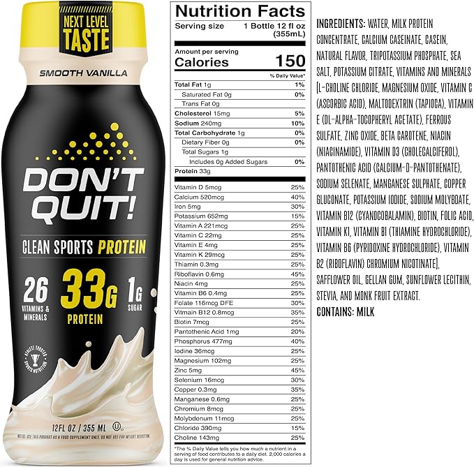 Don't Quit Clean Sports Protein Shake (Vanilla) 12oz (12 Pack)