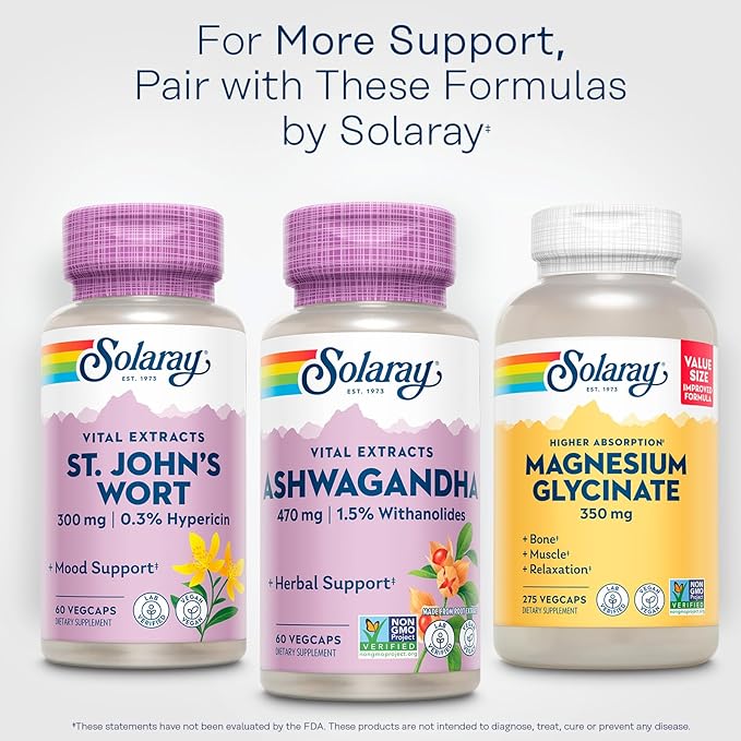 SOLARAY Vital Extracts Ashwagandha 470mg - Powerful Adaptogen - Ashwagandha Supplements w/ 7mg Withanolides Wellness Support Vegan Non-GMO Lab Verified 60-Day Guarantee 60 Servings 60 VegCaps