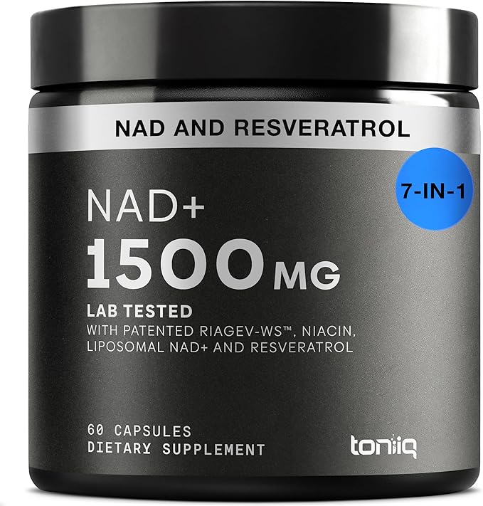 Toniiq Liposomal NAD+ and Resveratrol Supplement - 1500mg Ultra High Strength NAD Supplement - Clinically Studied Ingredients with Patented RiaGev-WS™ Resveratrol and Niacin - 60 Capsules
