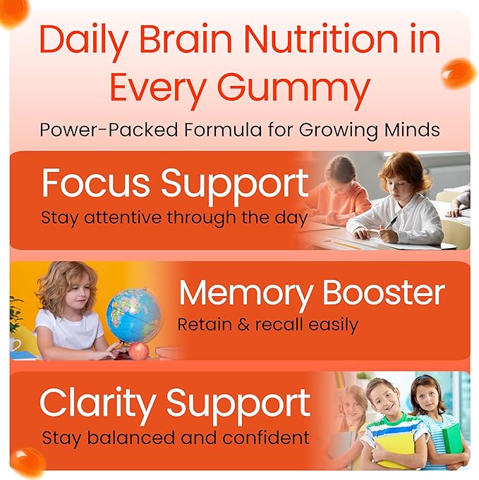B.Genius Focus Gummies for Kids &amp Teens – Kids Focus and Attention Supplements – Memory &amp Concentration –Plant-Based Focus Supplement for Clarity Learning &amp Cognitive Health-60ct