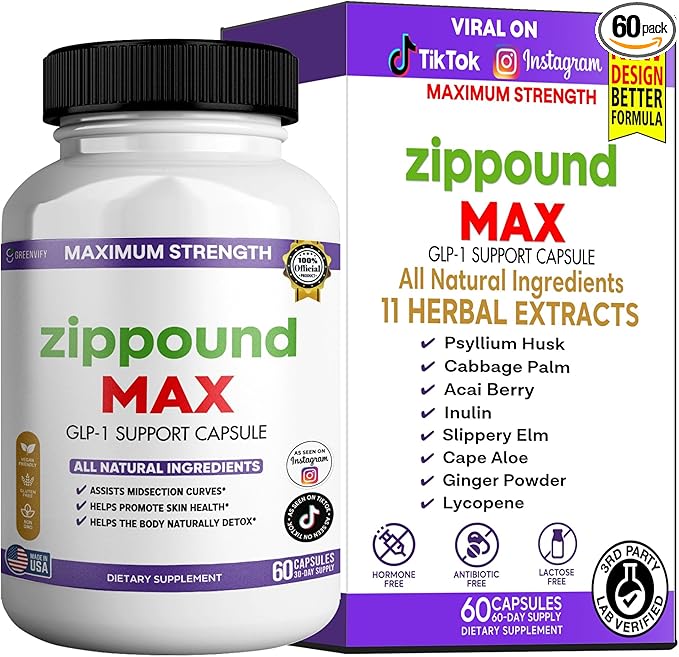 Zippound MAX GLP-1 Support Capsules Maximum Strength All Natural Ingredients 60 Capsules 30-Day Supply (1)