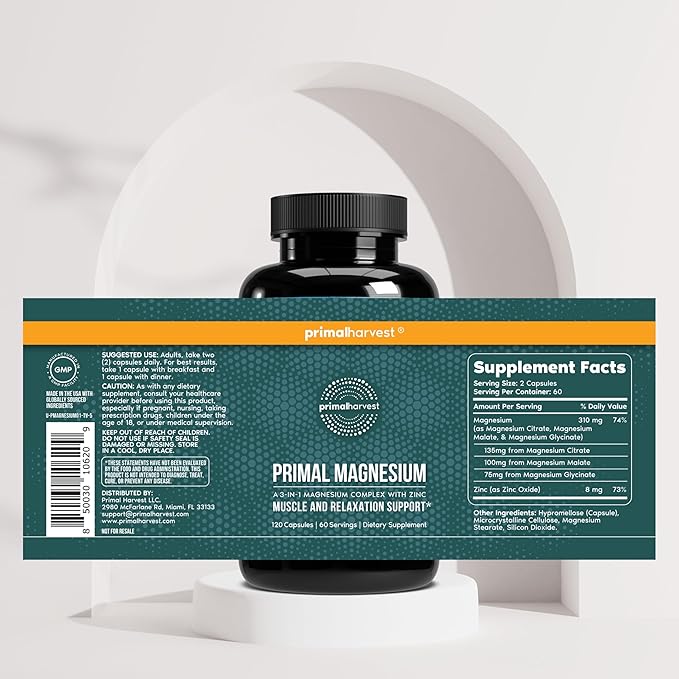 Primal Harvest Primal Gut Restore and Primal Magnesium Supplement 2 Pack Bundle (180 Capsules)