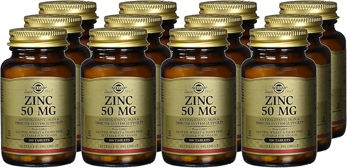 Solgar Zinc 50 Mg 100 Tablets - Zinc for Healthy Skin Immune System and Antioxidant Support- 100 Servings 100 Count (Pack of 12)