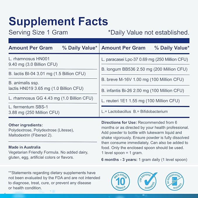 Life-Space 60 Grams for 0-36 Month Baby 7.5 Billion CFU &amp Multi Strain Balance Microflora Supports Digestive Health &amp Nutrient Absorption &amp Immunity No Refrigeration Probiotic Powder