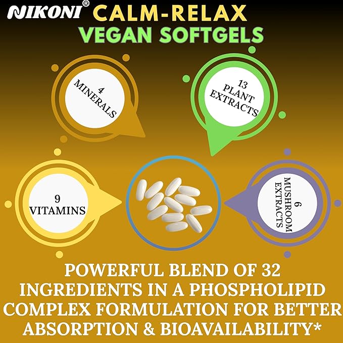 Nikoni® Calm Relax Phospholipid Complex | Enhanced Absorption Formula | 60 Vegan Softgels