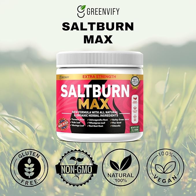SaltBurn Max Extra Strength Natural Supplement with Organic Herbal Ingredients Turmeric Moringa Wheatgrass 28 Servings 6.3 oz (5)