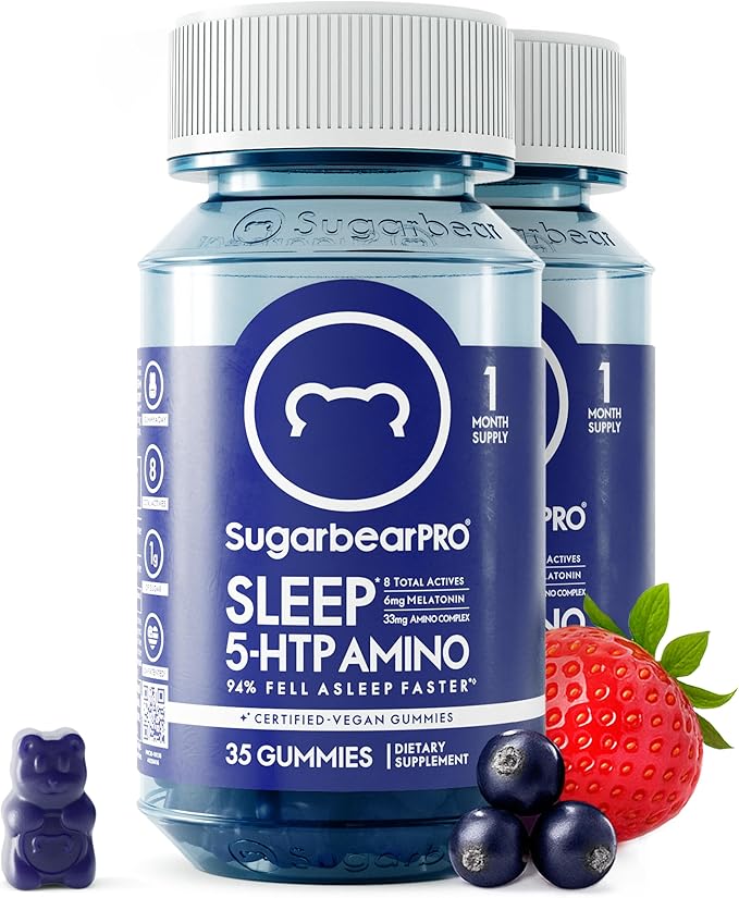 SugarBearPro Sleep Gummy 2 Month Supply Extra Strength Melatonin 6mg for Men &amp Women Vegan Vitamin B6 L-Theanine 5 HTP Valerian Sleep Aid for Adults &amp Teens Certified Kosher