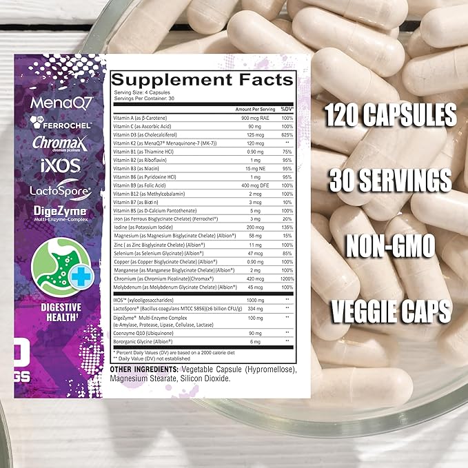 UXO Supplements Softgel Multi-Vitamin &amp Gut Health (All-in-one) Probiotics Prebiotics and Digestive Enzymes Multivitamin 120 Count