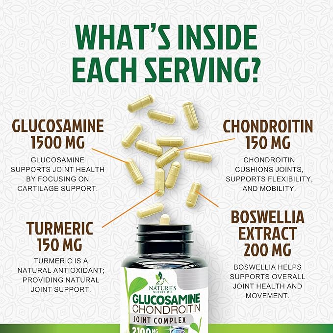 Glucosamine Chondroitin MSM - 3x Strength Joint Support Supplement for Joint Mobility &amp Comfort For Men and Women Glucosamine Supplements Complex with Turmeric &amp Boswellia - 240 Capsules