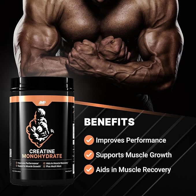AMP Science® Creatine Monohydrate 60 Servings – Pure Unflavored Creatine Powder for Strength Muscle Growth Power Recovery &amp High-Intensity Training