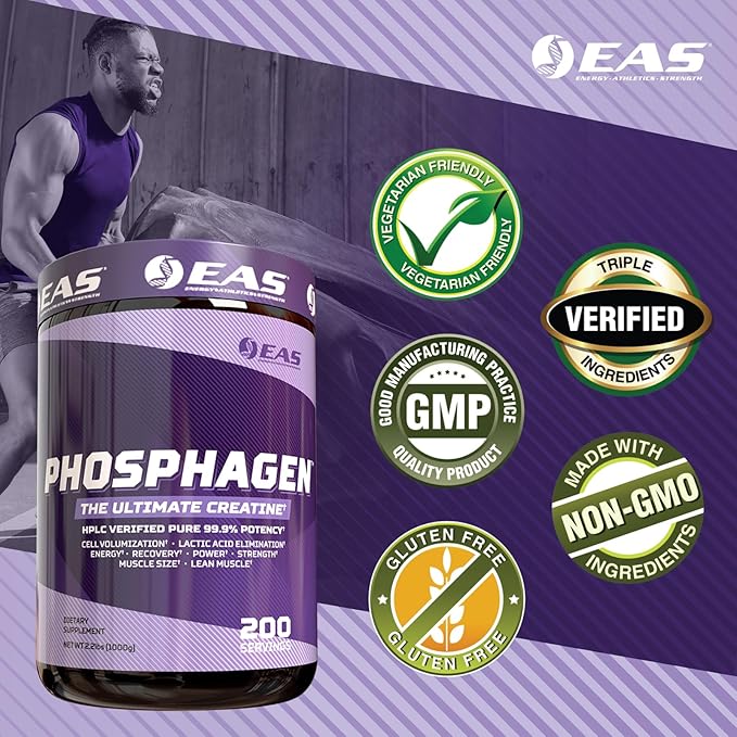 EAS Phosphagen Ultimate Creatine Powder | Power Strength Muscle Size &amp Cell Volumization | Pure 99.9% Potency | 200 Servings (Unflavored)