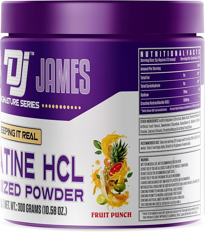 DENNIS JAMES Signature Series Creatine Hcl | Micronized Powder | 150 Serving 300g | Fruit Punch