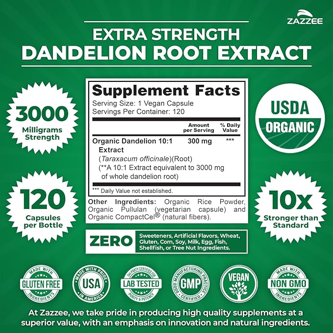 Zazzee Dandelion Artichoke &amp Milk Thistle Bundle | 20:1 Artichoke Leaf Extract Plus 10:1 Organic Dandelion Root and 30:1 Organic Milk Thistle Extract | Liver Cleanse Detox Bundle