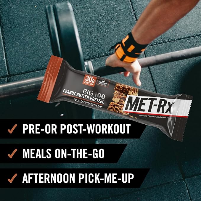 MET-Rx Big 100 Colossal Protein Bars Great as Healthy Meal Replacement Snack and Help Support Energy Peanut Butter Pretzel With Vitamin A Vitamin C and Zinc 100 g (Pack of 9)