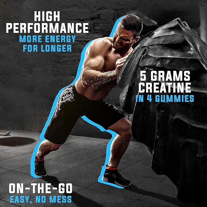 Creatine Monohydrate Gummies for Men &amp Women-5g of Creatine Monohydrate per Serving- Help Increase Strength and Build MuscleSugar FreeVeganBlueberry Flavor 120 Count