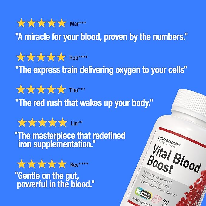 Vital Blood Boost – Dietary Supplement with Iron Selenium Zinc Vitamin B12 &amp Folic Acid – 90 Tablets 90 Day Supply