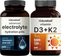 NatureBell Vitamin D3 5000 K2 (MK7) with Virgin Coconut Oil &amp &amp Advanced Electrolyte Hydration Pills Bundle Pack | Bioavailable Virgin Coconut Oil Softgels | Fast Hydrating Keto Electrolytes