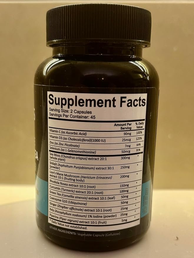 Adndale Sea Moss Capsules - Sea Moss Blend with Shilajit Lion's Mane Rhodiola &amp CoQ10-90 Count