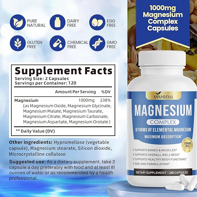2 Pack 1000mg Magnesium Complex 240 Capsules