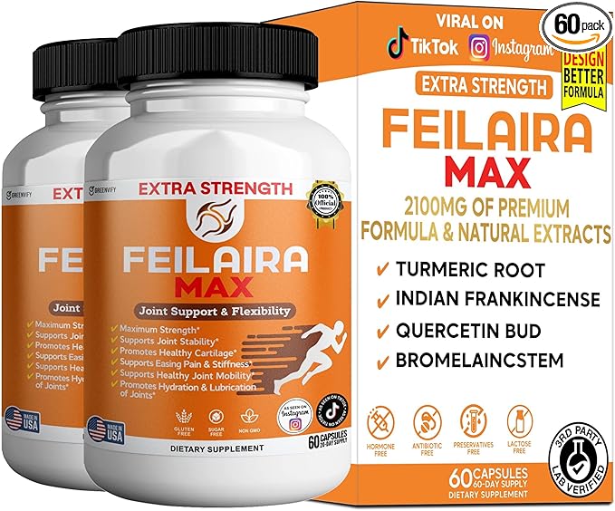 Feilaira Max Extra Strength Joint Support Supplement 1500mg Glucosamine 60 Capsules 20 Day Supply (2)