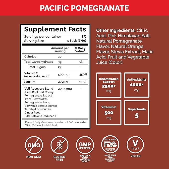 Voli Recovery - Post Workout Superfood Powder | Plant-Based Drink Mix Packets with Curcumin Ginger &amp Vitamin C for Muscle Recovery &amp Detox Support Inflammation &amp Leg Cramps Support Vega