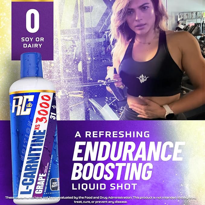 Ronnie Coleman Signature Series L-Carnitine XS 3000 Liquid Amino Acids Metabolism and Lean Muscle Strength Support Stimulant Free Sugar Free Zero Carbs Grape 16 Oz