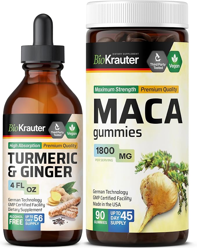 Turmeric Ginger Tincture 4 Fl. Oz. &amp Maca 90 Gummies.