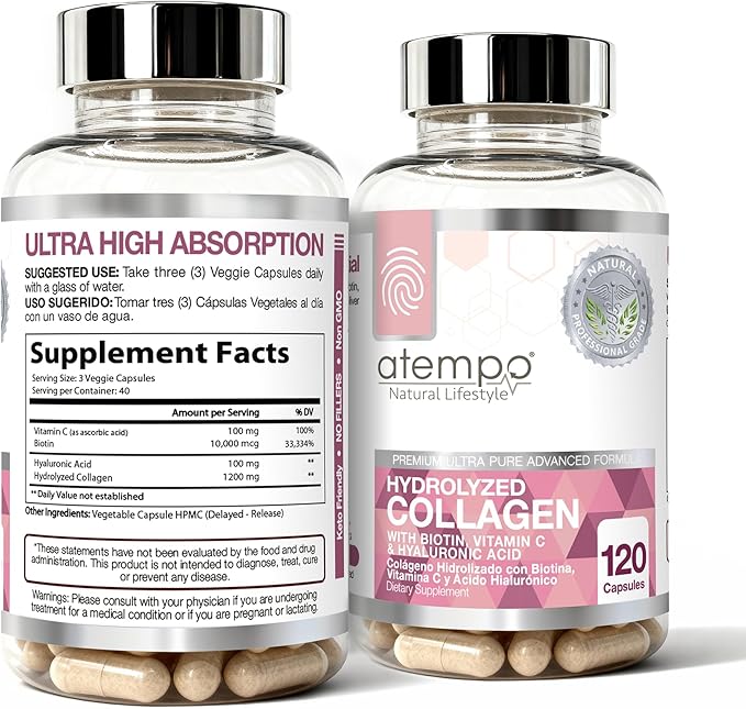 Hydrolyzed Collagen Peptides Pro-Structural Protein for Men and Women 1500mg Multi Dietary Supplement for Skin Hair Bones and Joint Support 120 Capsules