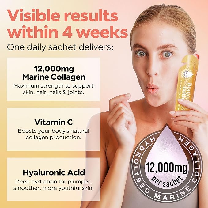12000mg Marine Collagen Liquid Shots| High Strength Hydrolyzed Marine Collagen Peptides w/Hyaluronic Acid &amp Vitamin C for Skin Hair &amp Joints | Mango 14 Daily Servings 30ml