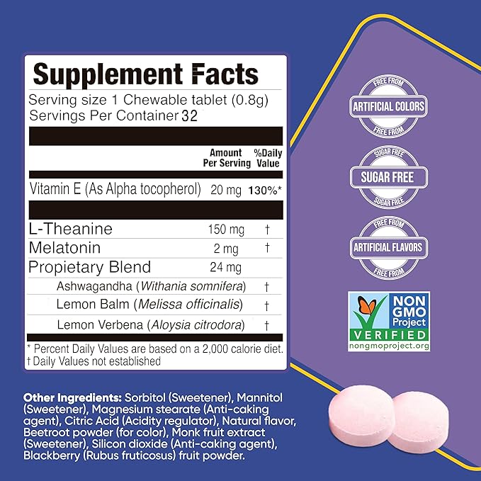 Focus Sugar Free Drink Mix with Ashwagandha Lion’s Mane &amp B Vitamins BlackBerry 21 Day Supply Sleep Aid with Melatonin &amp Herbs Cherry 32 Chewable Tablets