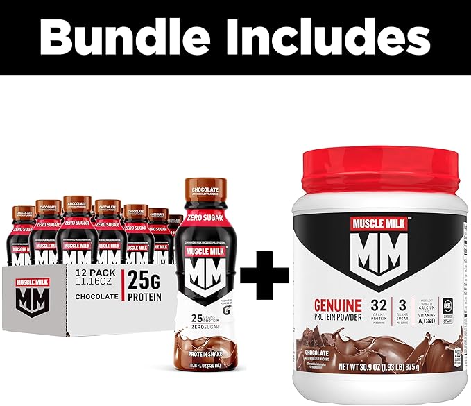 Bundle of Muscle Milk Genuine Protein Shake Chocolate (Pack of 12) and Muscle Milk Genuine Protein Powder Chocolate