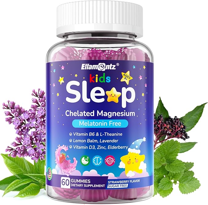 Kids Sleep Gummies NO Melatonin Sleep Aid Gummies w/ Magnesium Glycinate Magnesium Malate L-Theanine Lavender B6 Zinc D3K2 for Restful Sleep Relax Brain &amp Muscle Immune Support Non-GMO 1