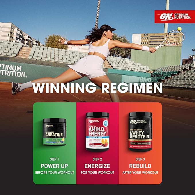 Optimum Nutrition Amino Energy Powder Plus Focus with BCAA Electrolytes and Caffeine Fruit Punch 30 Servings (Packaging May Vary)