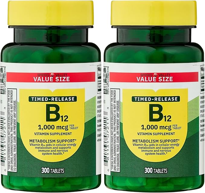 Vitamin B12 Timed-Release Spriing Vallley Tablets Dietary Supplement 1000 Mcg - 300 Count (Pack of 2)