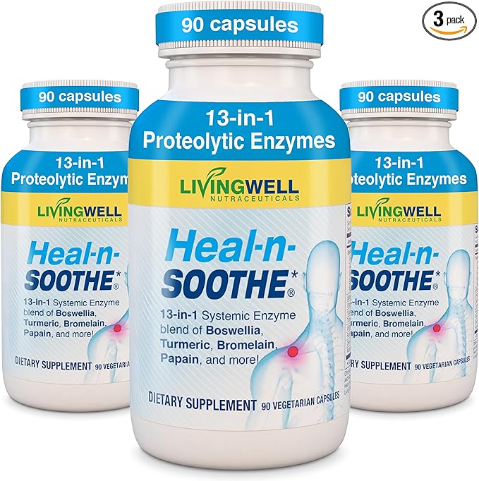 HEAL-N-SOOTHE Proteolytic Systemic Enzymes – Joint Supplement with Bromelain Papain Boswellia – Joint Mobility Muscle Flexibility Protein Digestion Circulatory &amp Immune Health - 90 Count (3 P
