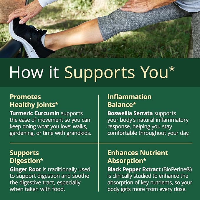 Boswellia Serrata Turmeric Supplement for Joint Support &amp Inflammation Balance – Turmeric Boswellia Supplement with Ginger &amp Black Pepper Extract for Enhanced Absorption – Non-GMO - 60 Capsule