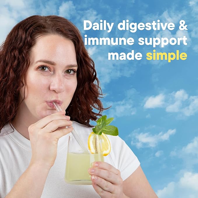 Daily Nouri StayWell Gut Health Drink Mix | Digestive &amp Immune Support Powder | Colostrum + L-Glutamine + Probiotics | Lemonade | 60 Stick Packs