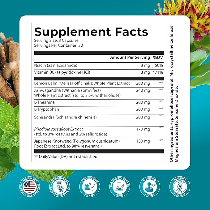 PUREHEALTH RESEARCH Stress Release Complex - Mood Support Supplement for Women &amp Men - Helps With Occasional Stress &amp Relaxation - With Ashwagandha L Theanine Lemon Balm Niacin &amp More -