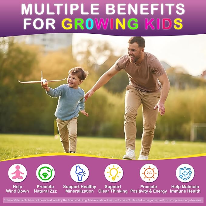 Magnesium Gummies for Kids - Magnesium Glycinate Chewable Supplement with L-Theanine Vitamin B6 Phosphatidyiserine and Omega for Kids Natural Zzz Development &amp Overall Health - Sugar Free &amp