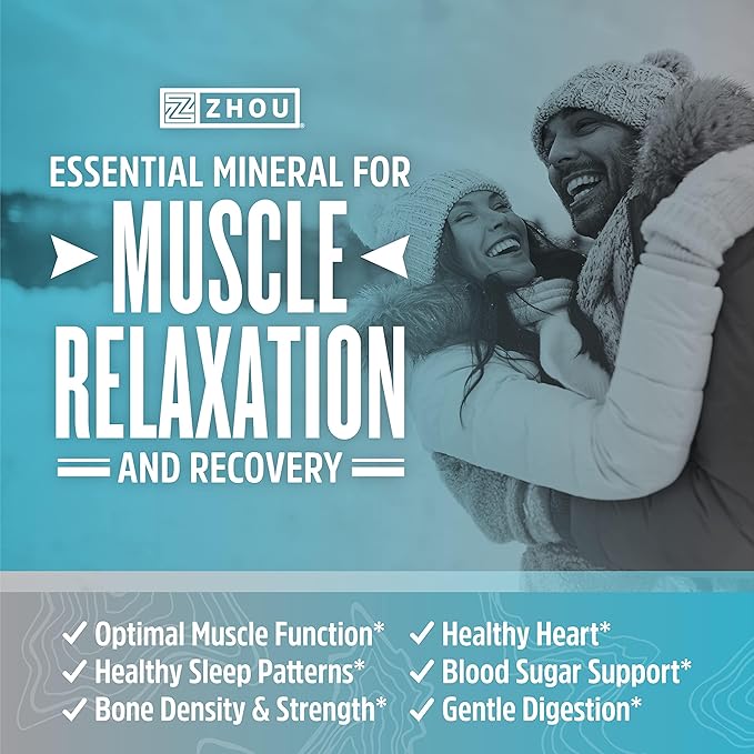 Zhou Magnesium Glycinate - Pure Mag Glycenate Supplement for Men &amp Women Natural Sleep Aid Heart Health Support Muscle Relaxation &amp Vitality - 180 Vegan Friendly Capsules