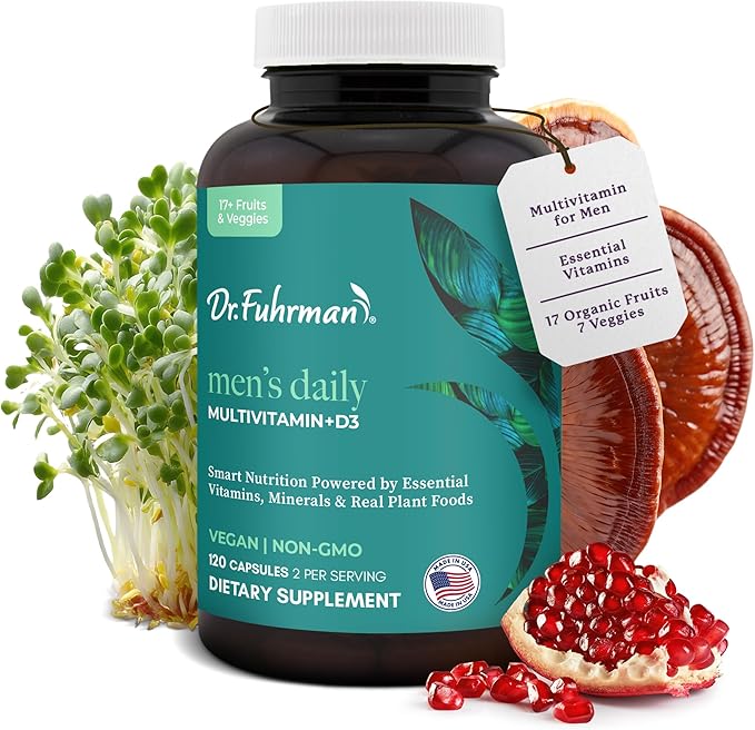 Dr. Fuhrman 2 Month Supply Multivitamin for Men + D3 Vitamin for Immune Support | Vegan Formula Womens Multivitamin with B12 &amp Zinc | Whole Food multivitamin with 17 Fruits &amp Veggies