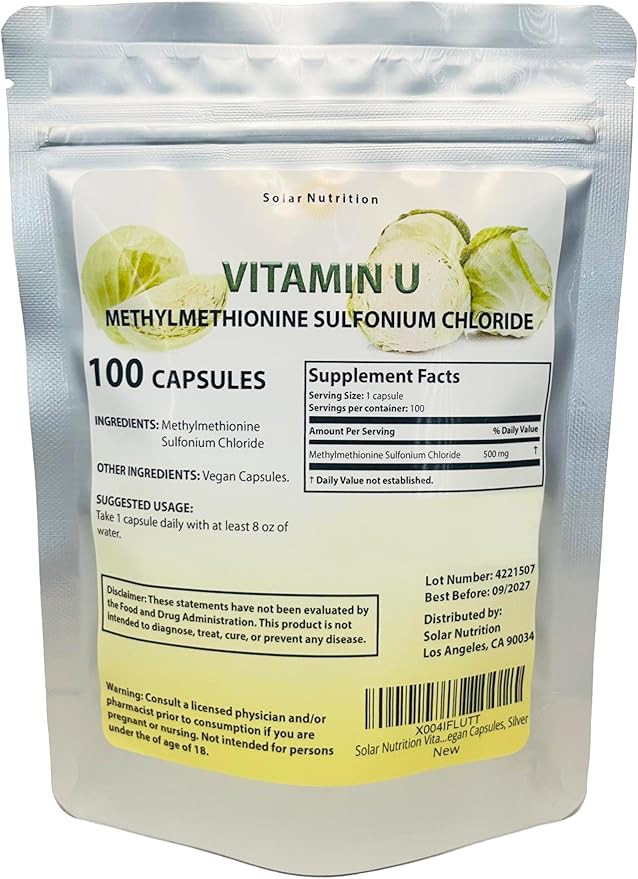 Vitamin U Methylmethionine Sulfonium Chloride 500 mg 100 Vegan Capsules Silver