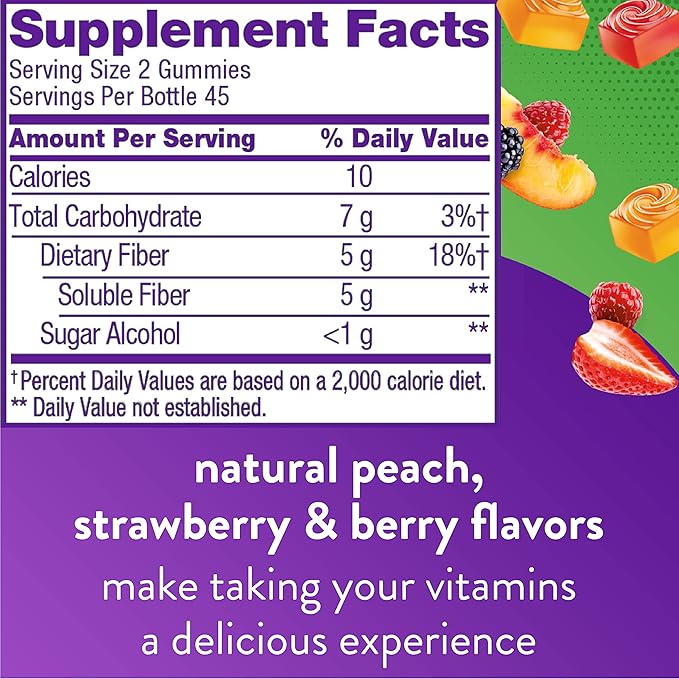 L’il Critters Fiber Daily Gummy Supplement for Kids for Digestive Support &amp Vitafusion Fiber Well Sugar Free Fiber Supplement Peach Strawberry and BlackBerry Flavored Supplements 90 Count