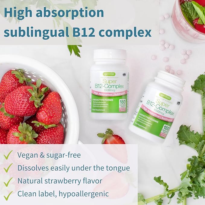 Super B12-Complex 1000mcg + Advanced Ashwagandha KSM-66 L-Theanine &amp Magnesium Bundle High Absorption Sublingual Vitamin B12 + Multi Action Adaptogen Complex by Igennus