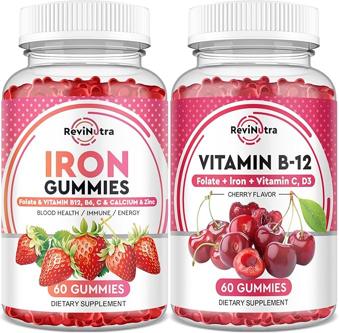 Iron Gummies Supplement for Adults &amp Kids | Vitamin B12 Gummies | Bundle