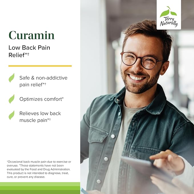 Terry Naturally Curamin Low Back Pain Relief - 60 Capsules - with Curcumin Boswellia &amp DLPA - Non-GMO Vegan Gluten Free - 20 Total Servings