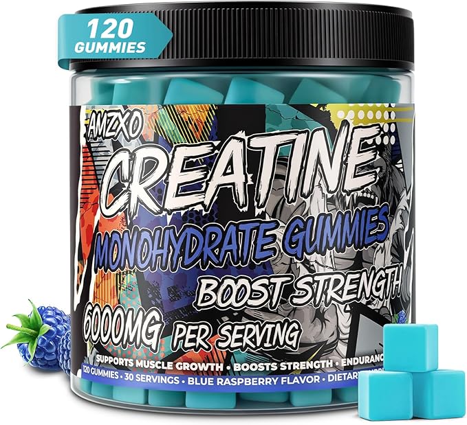 Creatine Monohydrate Gummies 6g for Men WomenComplex Creatine Monohydrate Chewable for Muscle StrengthMuscle BuildingEnergy BoostPre-Workout Energy SupplementVegan Blue Raspberry - 120 Count