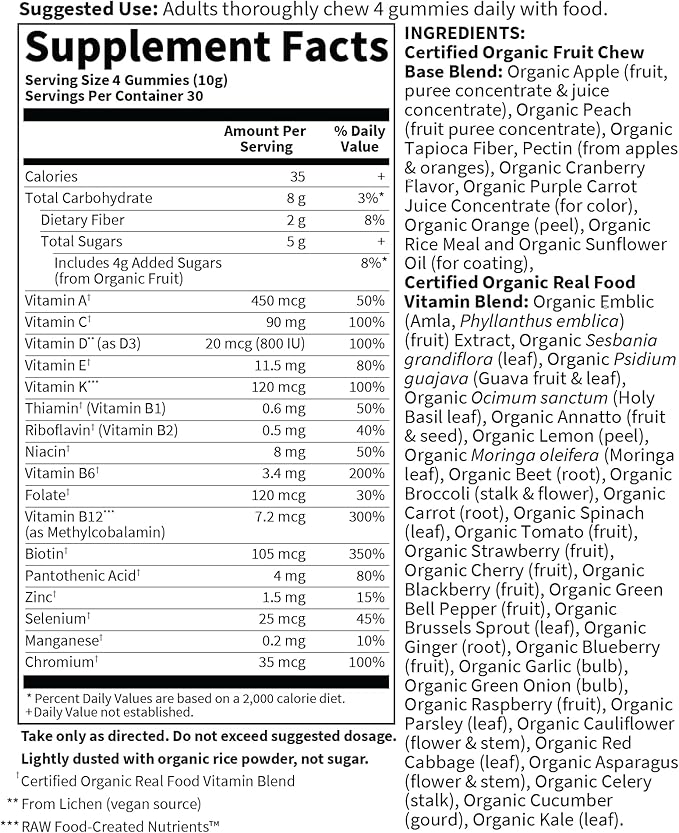 Garden of Life Organics Men's Gummy Vitamins - Berry - Certified Organic Non-GMO Vegan Kosher Complete Multi - Methyl B12 C &amp D3 - Gluten Soy &amp Dairy Free 120 Real Fruit Chew Gummies