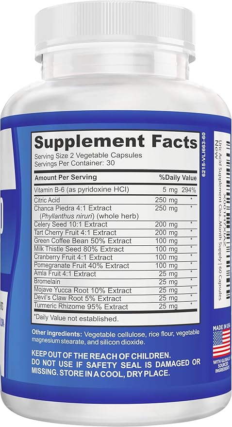 Uric Acid 14-in-1 Support Supplement | 1-Month Supply | Uric Acid Health Supplements | 60 Capsules